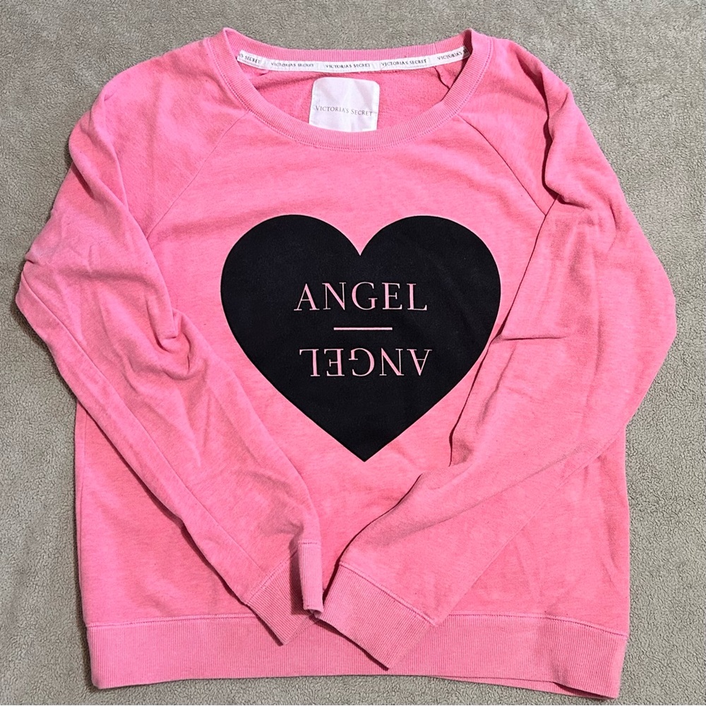 Victoria's Secret Pink Angel Relaxed Sweatshirt with Black Heart Graphic